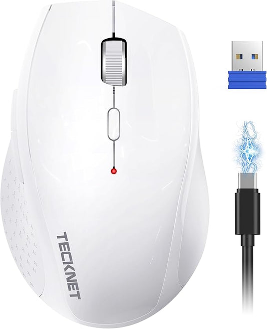 TECKNET Wireless Mouse Rechargeable,Mouse for Laptop Computer,2.4G USB Computer Mice Wireless,6 Button 6400 DPI Ergonomic Silent Mice,Portable Cordless Travel Mice-Wide Compatibility