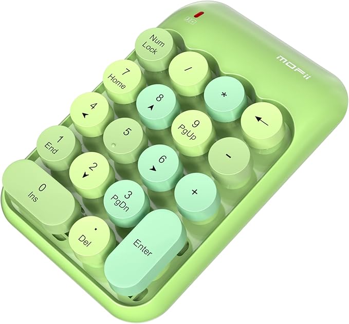 Wireless Number Pads, Cute Colorful Numeric Keypad Numpad Portable 2.4 GHz Financial Accounting Number Keyboard Extensions, 18 Key Number Numpad for Laptop Desktop, PC (Green Colorful)