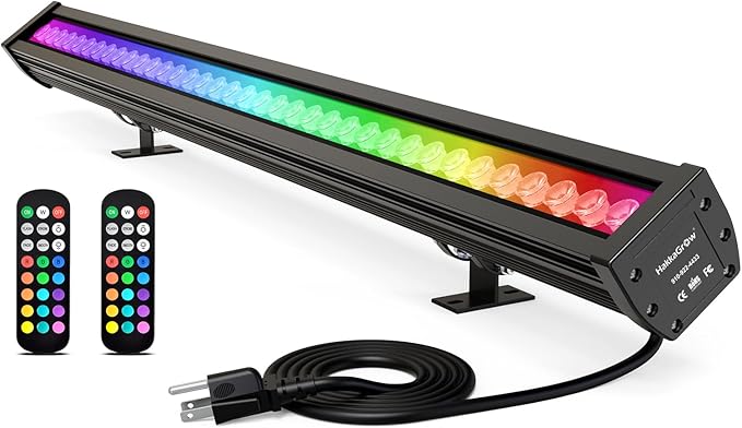 LED Wall Washer Light with RF Remote, 144W Color Changing Linear RGBW Wall Light Bar, 120V Waterproof Dimmable Landscape Spotlights for Outdoor & Indoor Lighting Projects