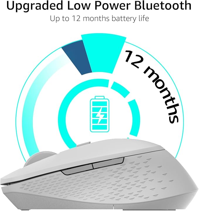 Rapoo M300G Silent Wireless Mouse, Bluetooth Mouse for Laptop, 2.4GHz with USB Receiver, 2400 Adjustable DPI Optical Tracking, 1 Year Battery Life, Compatible with PC, Grey