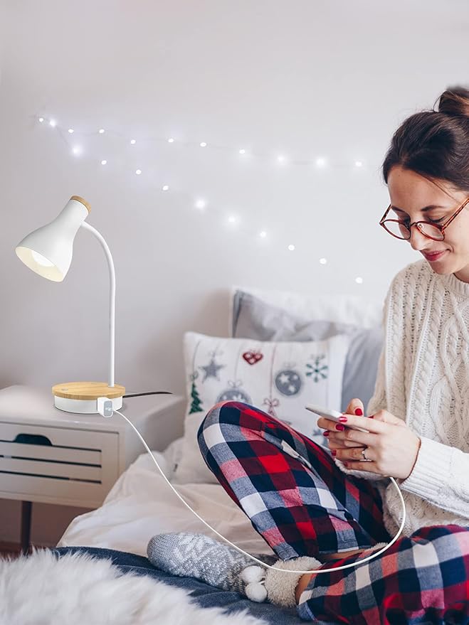 Metal Desk Lamp Wireless Charging Table Lamp Touch Reading Lights Arc Desk Lamps for Bedroom, 3 Way Dimmable Bedside Lamp with USB Charging Ports Lamp for Study Room and Office (Touch-White)