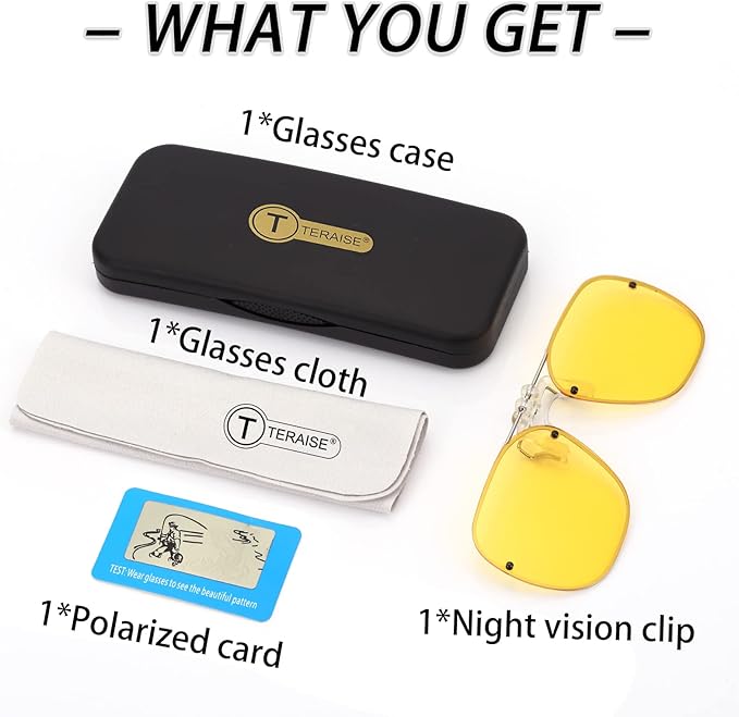 TERAISE Clip-on Night Vision Glasses Flip up Driving Glasses Men Women HD Polarized Anti Glare UV400 for Outdoor