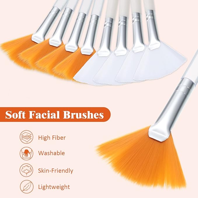 9 Pieces Facial Fan Mask Brushes, Soft Facial Applicator Brushes Tools for Peel Glycolic Makeup for Mud Cream(White, Yellow)