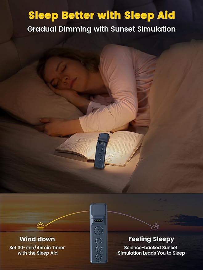 Glocusent Book Lights for Reading at Night, Rechargeable Book Light Clip on - 3 Colors & 5 Brightness, Reading Lights for Books in Bed with Sleep Aid & Timer, Travel Lock, Perfect for Bookworms, Kids