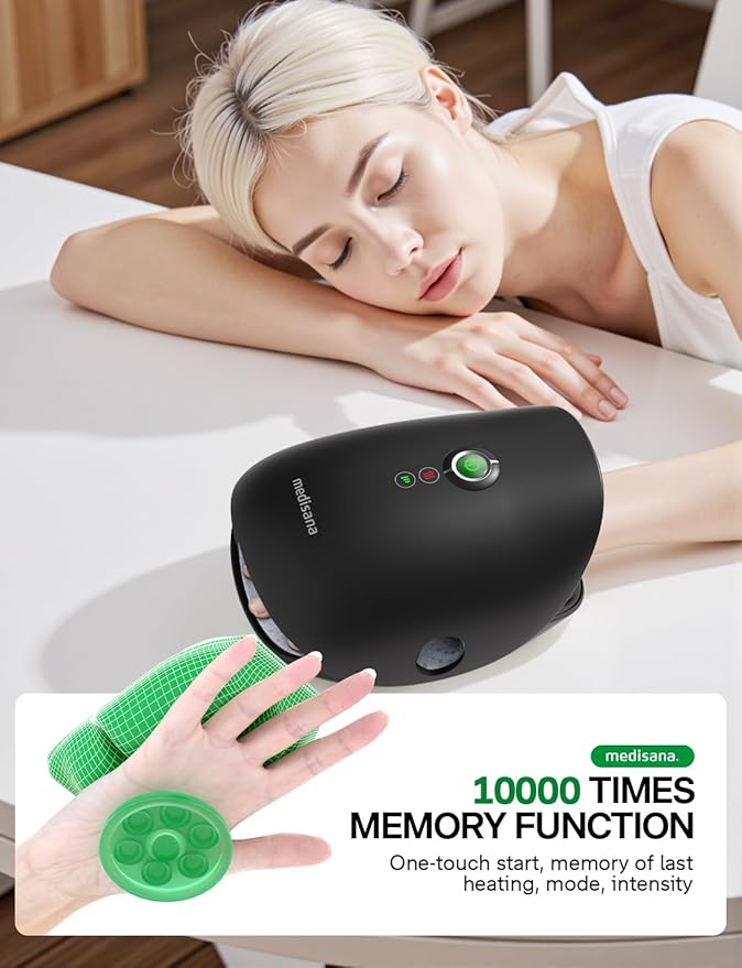 Medisana Hand Massager with Heat and Compression, Cordless Hand Massager for Arthritis and Carpal Tunnel Relief, Knuckle Stretching Massage, Personalized Birthday Gifts for Women/Men-Black