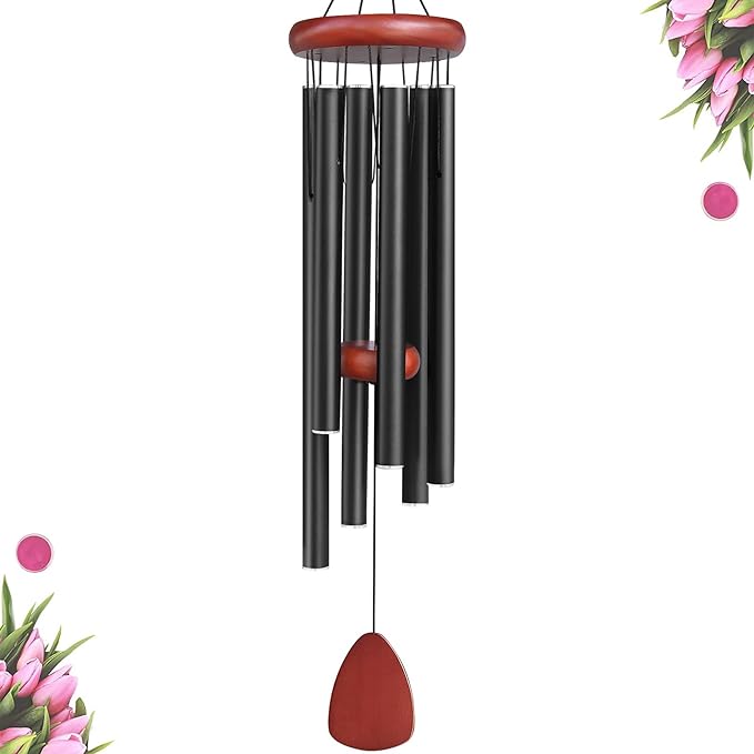 Large Aluminium Wind Chimes Outside, Soothing Melodic Memorial Sympathy Wind Chime, Suitable Outdoor Garden Decor, Gift for Mom Women Neighbors (Black Wind Chimes-36 in)