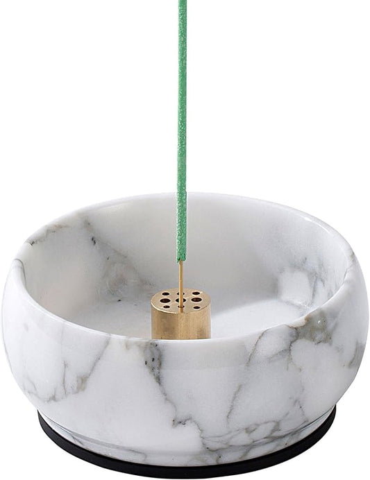 Marble Incense Holder, 9 Hole Burner for Meditation, Natural White & Grey Ash Grabber - Birthday Gift for Mom