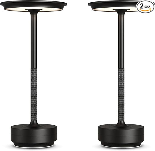 2 Pack Cordless Table Lamps Rechargeable, 5000mAh Portable LED Table Light, 3 Color Stepless Dimming Battery Powered Table Lamp, for Patio/Restaurant/Home/Outdoor.(Black)