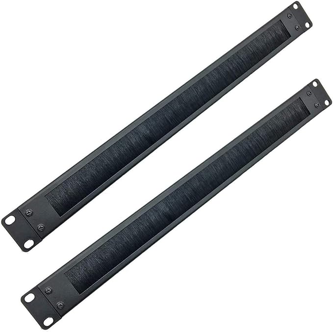 Jingchengmei 2 Pack-1U Disassembled Rack Mount Cable Management Panel with Brush for Cable Entry for 19-Inch Rack or Cabinet Black (BF01UAB2PC)