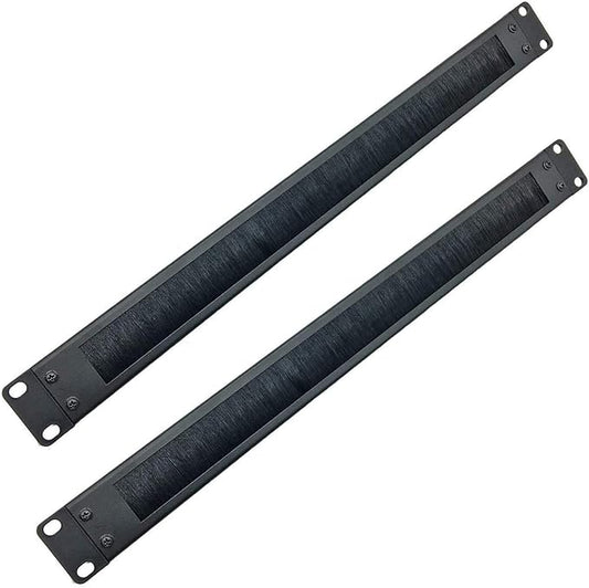 Jingchengmei 2 Pack-1U Disassembled Rack Mount Cable Management Panel with Brush for Cable Entry for 19-Inch Rack or Cabinet Black (BF01UAB2PC)