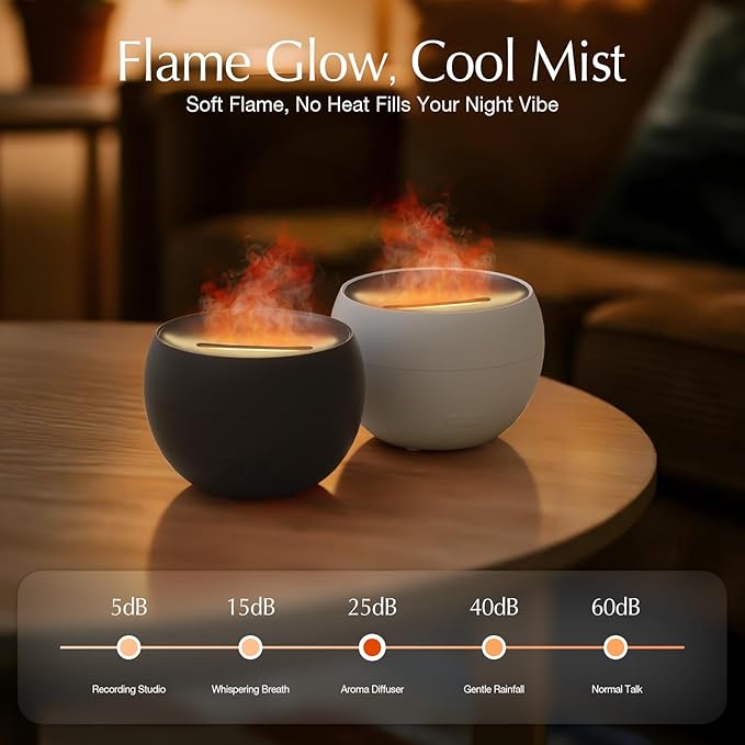 SALKING 2 Pack Flame Essential Oil Diffusers for Home, 150ml Fire Ultrasonic Diffusers for Essential Oils, Aromatherapy Diffuser with Auto-Off Function for Home, Office, Bedroom, Gift (White & Black)