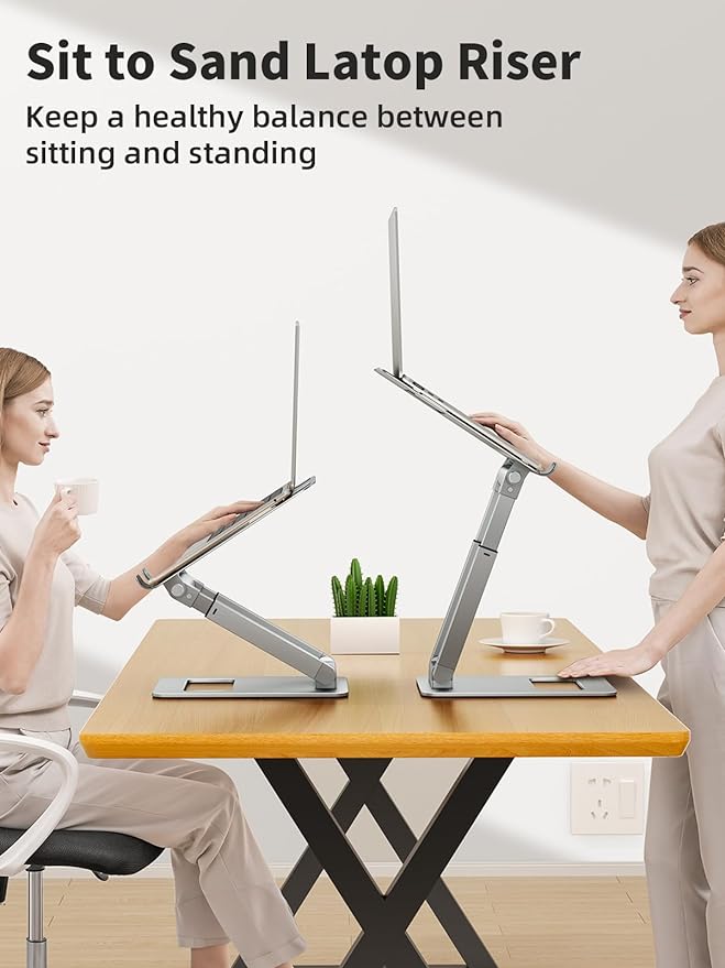 tounee Laptop Stand for Desk Adjustable Height, Telescopic Computer Stand with Pull Out Design Ergonomic Laptop Riser Fits All Laptops 10-17"-Silver