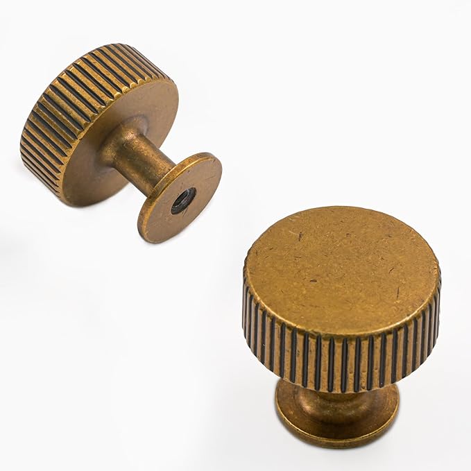 Amerdeco 10 Pack Antique Brass Cabinet Knobs Single Hole Cabinet Pulls 1 Inch Drawer Knobs and Pulls for Bathroom Cabinets ZH0071