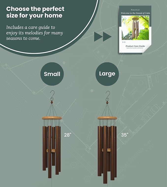 Wind Chimes – 28” Brown Modern Wind Chimes for Deep, Soothing Tones – Outdoor Garden Décor, Hand-Tuned Metal Chimes for Relaxation – Weatherproof Gift for Patio, Yard & Zen Spaces