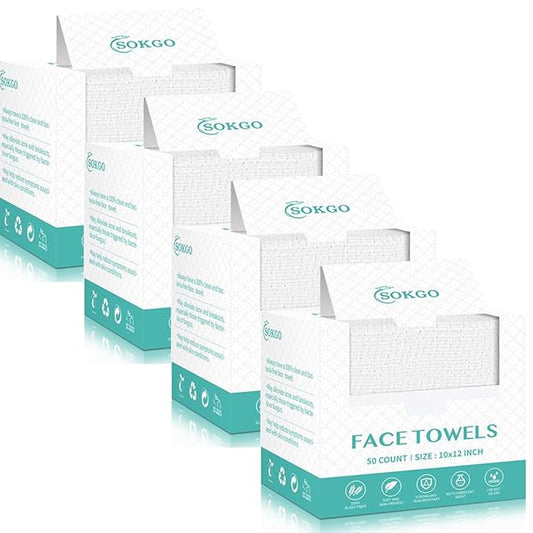 Disposable Face Towels, Facial Cleansing Cloths, Extra Soft Makeup Removing Cleansing 10"×12" Face Towelettes, Skin Care and Makeup Removal, 103% Pure Plant Fiber