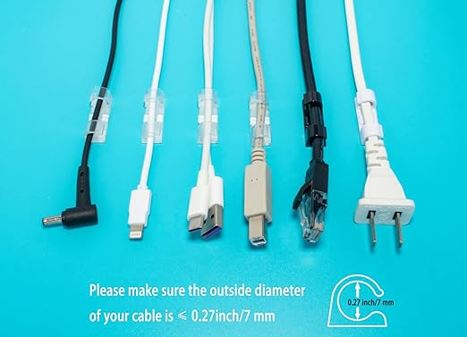 Self-Adhesive Cable Clips Organizer Drop Wire Holder Cord Management, Pack of 20 (Black, 0.27 inch)