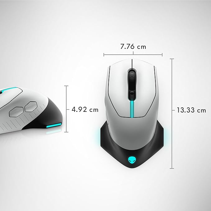 Alienware Wired/Wireless Gaming Mouse AW610M - 16000 DPI, Optical Sensor, Ambidextrous, 7 Buttons, 3-ZONE 16.8m AlienFX RGB Lighting, Edge-Free Design, Ergonomic - Lunar Light