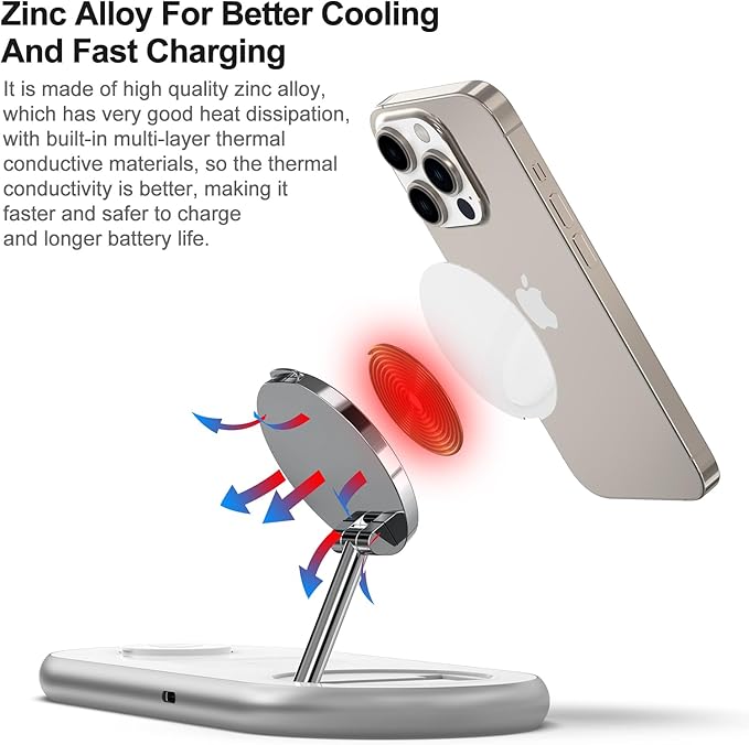 3 in 1 Charging Station for Apple - Faster Mag-Safe Charger Stand for iPhone - Magnetic Wireless Charger Station for iPhone 17/16/15/14/13/12 Series, Apple Watch Series, AirPods Pro (White)