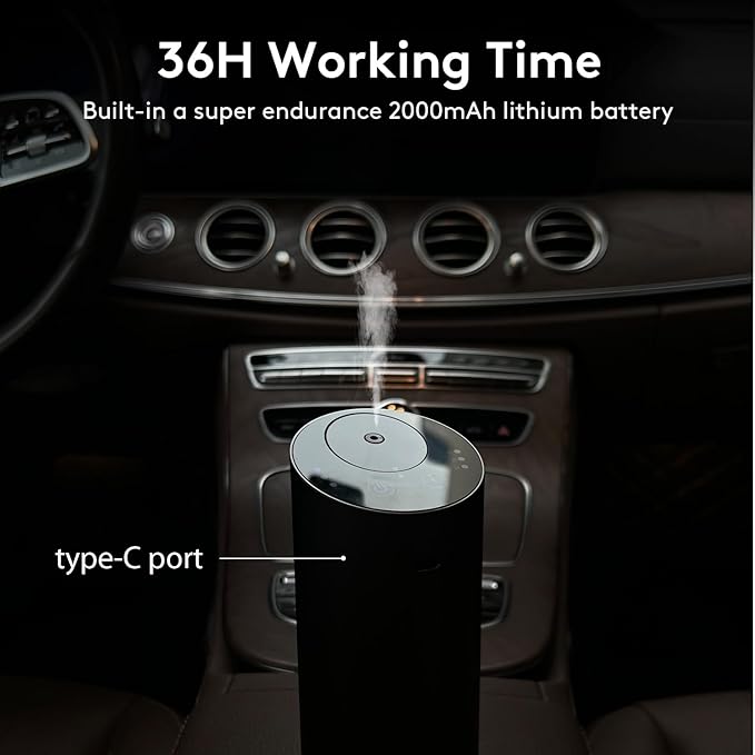 Waterless Car Diffuser with Timer, No Leakage Technology, Battery Operated Essential Oil Aromatherapy Diffuser for Car, Room, Super Quiet Cordless Operation