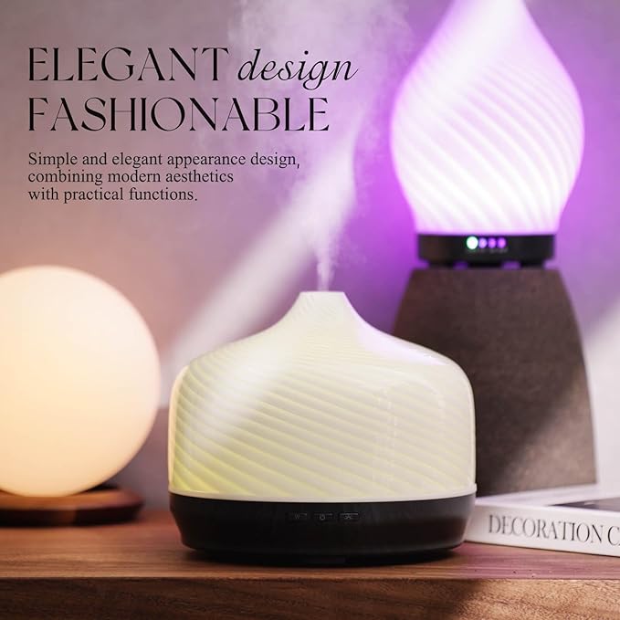 Porseme 500ml Glass Essential Oil Diffuser Aromatherapy Ultrasonic Cool Mist Humidifier 15-21 Running Hours Waterless Auto-Off Air Diffusers for Sleeping Yoga Office Working Spa and Rest (Pure White)