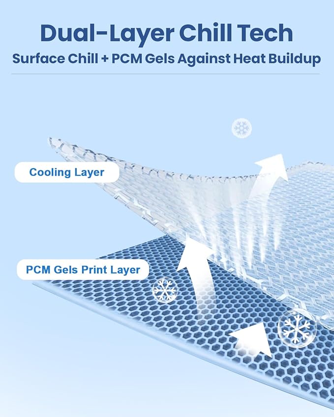 PCM Gel Print Cooling Pillow Cases Only,Queen Size Set of 2 with Double Sided Cold,Moisture Wicking Pillowcase Covers with Hidden Zipper Japanese Cold Tech Pillow Case Protectors for HotSleepers