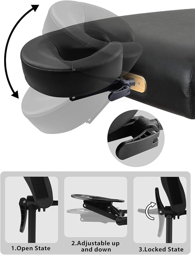TOROKOM Adjustable Headrest Face Pillow Cradle & Face Cushion Support Bracket, Headrest Face Cushion Face Pillow, Salon Home Mattress Massage Kit (Black)