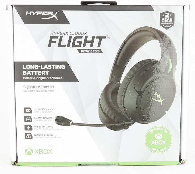 HyperX CloudX Flight – Wireless Gaming Headset, Official Xbox Licensed, Compatible with Xbox One and Xbox Series X|S, Game and Chat Mixer, Memory Foam, Detachable Noise-Cancellation Microphone