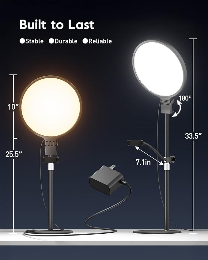 2300 Lumens Ring Light with Stand for Desk, Computer & Laptop – Podcast & Streaming Light with Flexible Phone Holder, CRI 98+ Bright Yet Soft Zoom Light for Video Recording, Conference & Calls