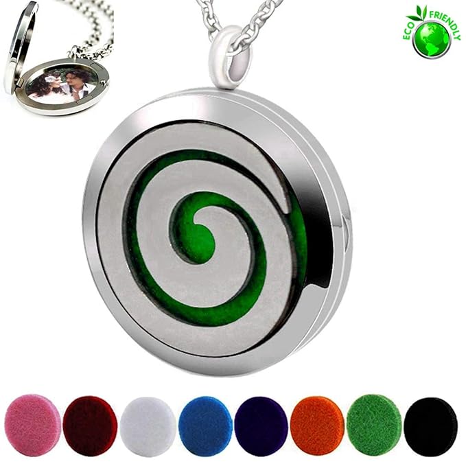 Essential Oil Diffuser Necklace, Hypoallergenic Stainless Steel Aromatherapy Swirl Locket Pendant Jewelry Sets Christmas Birthday Mother's Day Gift for Women Men