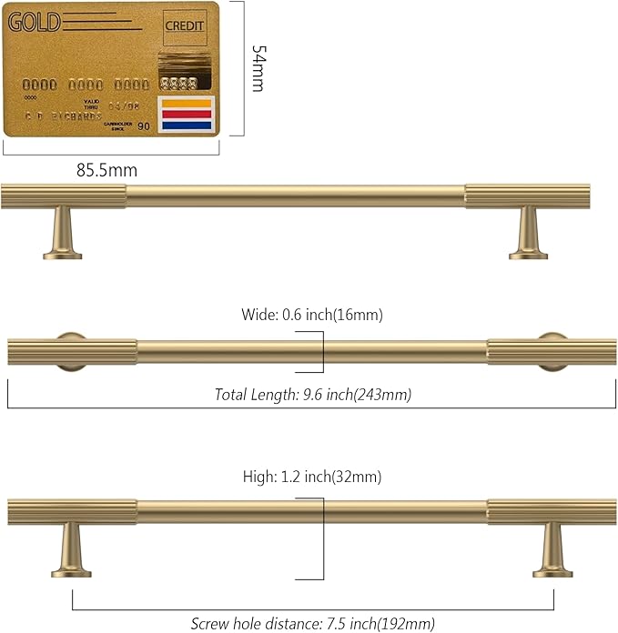 Amerdeco 10 Pack Champagne Bronze Cabinet Pulls 6.3 Inch(160MM) Hole Centers Kitchen Cabinet Handles Hardware for Cabinets Cupboard Handles Drawer Pulls ZH0071