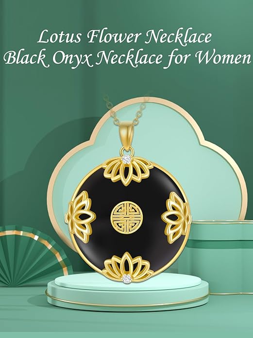 Jade Lotus Necklace for Women 14k Gold Plated Sterling Silver Good Fortune Jade Jewelry Birthday Christmas Gifts for Women Mom Wife