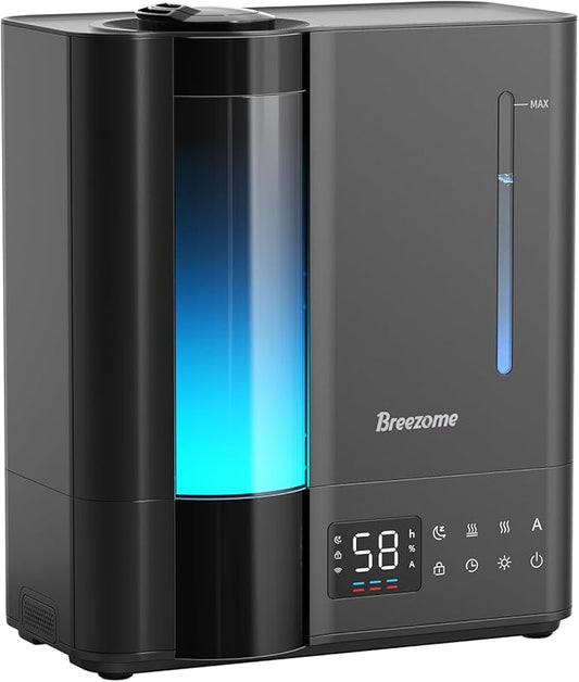 BREEZOME 8L Humidifiers for Bedroom, Smart Warm & Cool Mist for Large Room Home, Top Fill Ultrasonic Humidifier, Humidity Sensor, Essential Oil, 65H Runtime, Quiet for Baby, Plants, Fast Relief