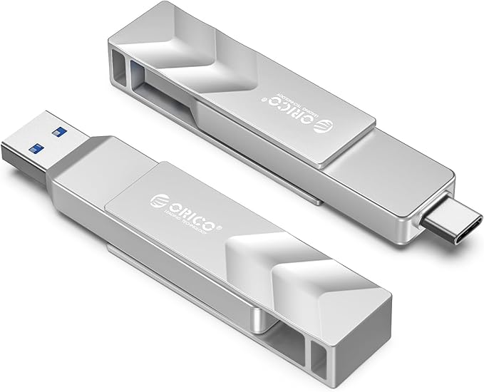 ORICO 512GB Portable Solid State Drive, 1050MB/s Dual-Port Rotating Metal External SSD with 90° Click-Stop, Reliable Storage for iPhone 16, 15 Series, Type-C Smartphone, Mac, Audio, Vehicle - A101