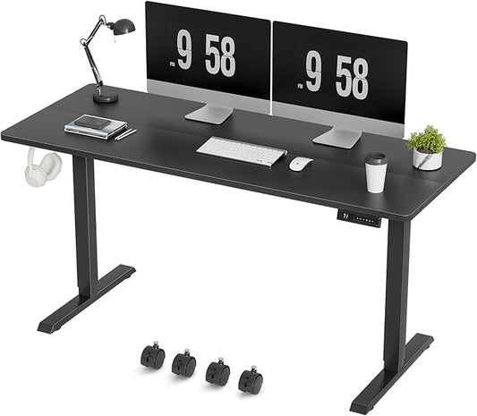 Furmax Electric Standing Desk, 59 x 24 Inches Height Adjustable Desk with Wheels, Home Office Computer Desk with Management Box (Carbon Black)