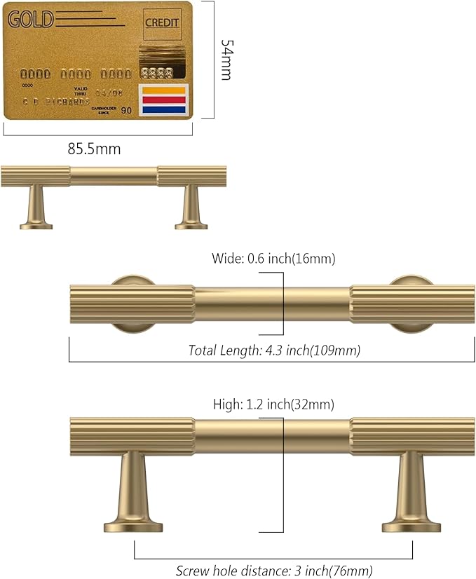 Amerdeco 10 Pack Champagne Bronze Cabinet Pulls 3 Inch(76MM) Hole Centers Kitchen Cabinet Handles Hardware Kitchen Handles for Cabinets Cupboard Handles Drawer Pulls ZH0071