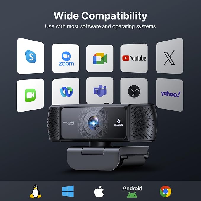 NexiGo 1080P 60FPS Webcam with Software Control and Microphone, AutoFocus, w/Privacy Cover, N680P Pro Computer Web Camera for Skype Zoom Teams, Mac PC Laptop Desktop