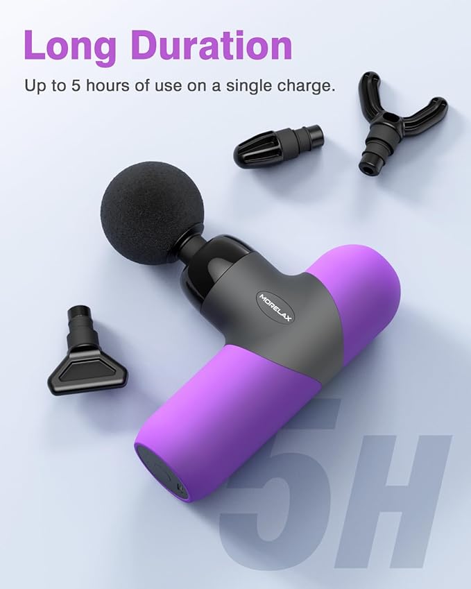 Morelax Mini Massage Gun Portable Deep Tissue Muscle Percussion Massager, Electric Handheld Sport Massager with 6 Massage Heads 4 Speed, Best Gift (Purple)