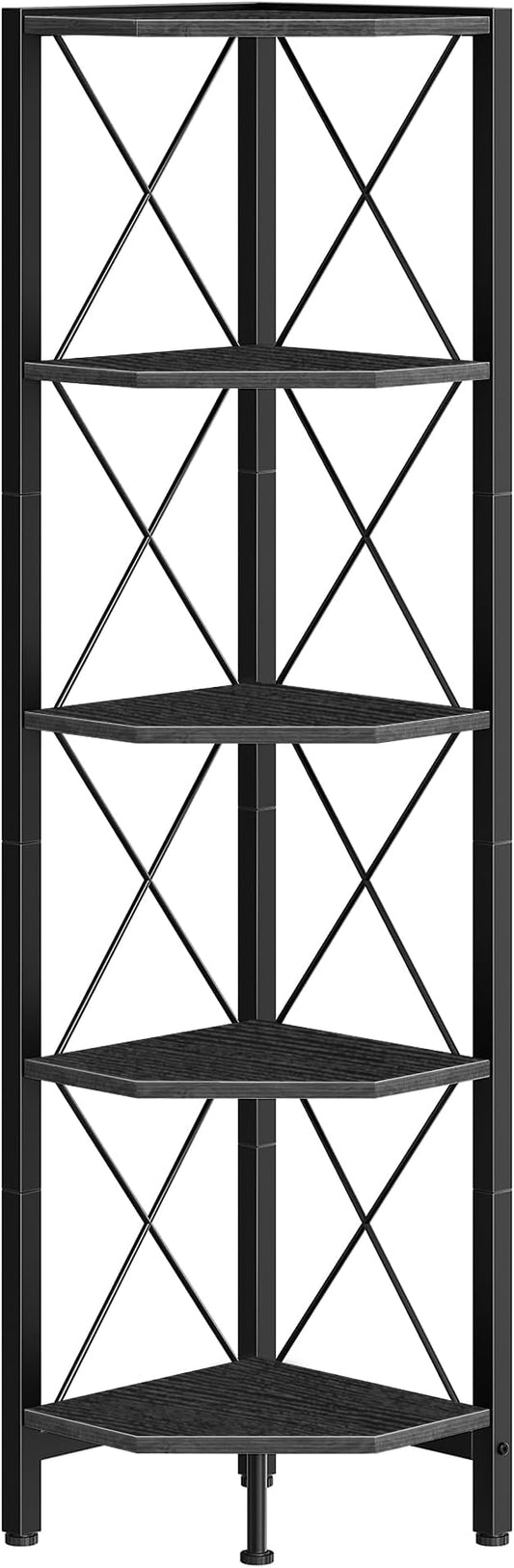 5-Tier Corner Shelf, Corner Bookcase, 55.2" Tall Vertical Display Rack, Plant Stand, Open Storage Shelf, for Living Room, Bedroom, Study, Kitchen, Black TCJ12BB