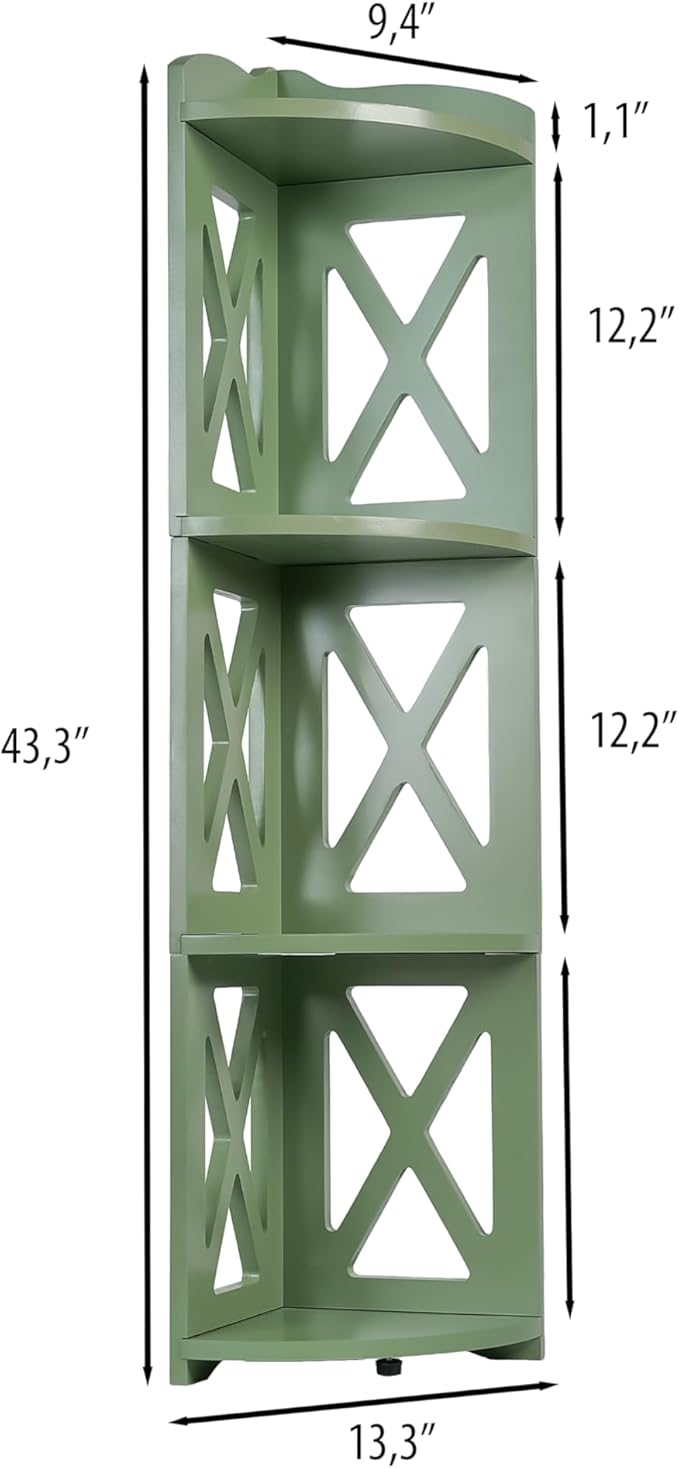 NHZ Corner Shelf Stand, Wood Corner Bookshelf, Corner Bookcase and Plant Stand (Green, 4 Tier)