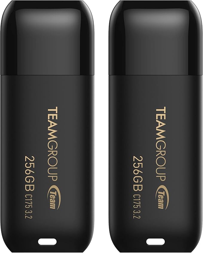 TEAMGROUP C175 256GB 2 Pack USB 3.2 Gen 1 (USB 3.1/3.0) Read 100MB/s Flash Thumb Drive, External Data Storage Memory Stick Compatible with Computer/Laptop Matte Black TC1753256GB22