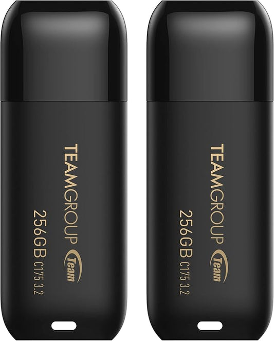 TEAMGROUP C175 256GB 2 Pack USB 3.2 Gen 1 (USB 3.1/3.0) Read 100MB/s Flash Thumb Drive, External Data Storage Memory Stick Compatible with Computer/Laptop Matte Black TC1753256GB22