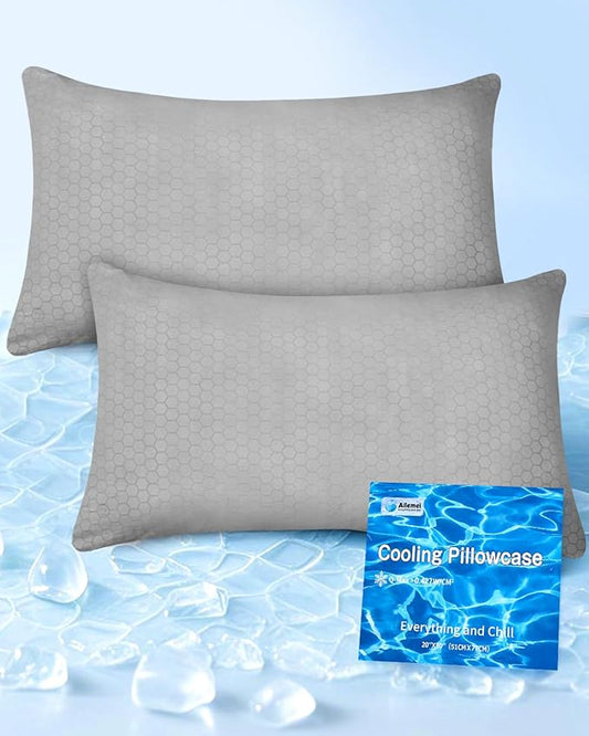 PCM Gel Print Cooling Pillow Cases Only,Queen Size Set of 2 with Double Sided Cold,Moisture Wicking Pillowcase Covers with Hidden Zipper Japanese Cold Tech Pillow Case Protectors for HotSleepers