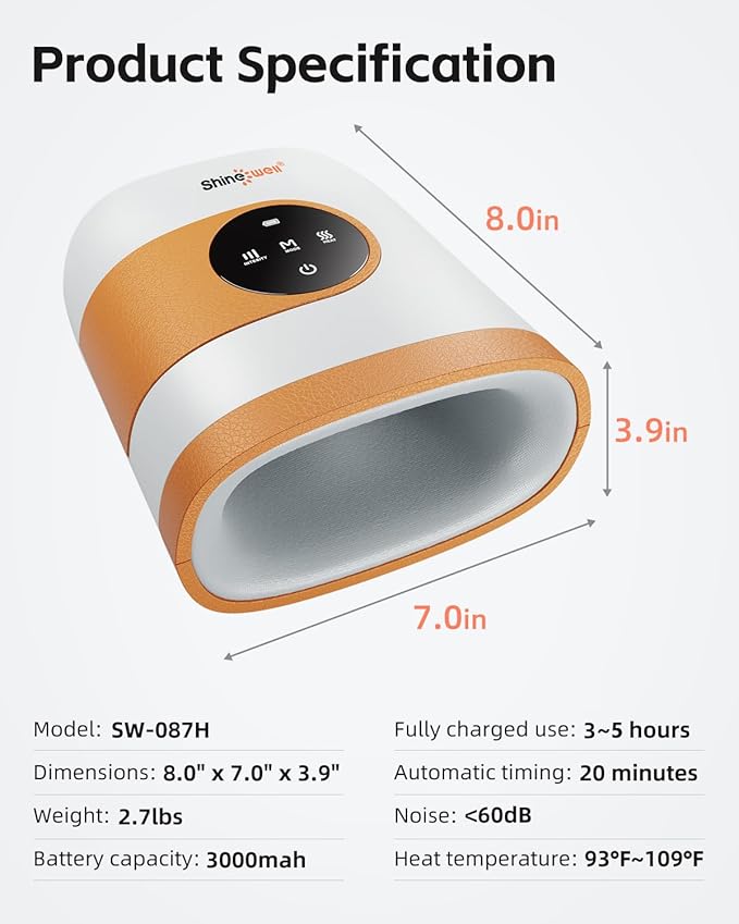 SHINE WELL Hand Massager for Arthritis and Carpal Tunnel, with Heat and Compression,3 Modes 3 Intensities 2 Heat Levels Finger Massager, Gifts for Women