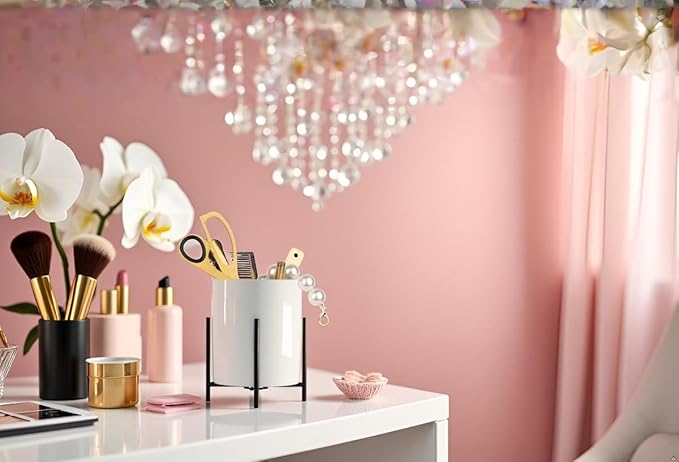 Black Pencil Cup Sturdy Metal Frame with White Ceramic Pen Holder For Desks and Kitchen Appliance holders