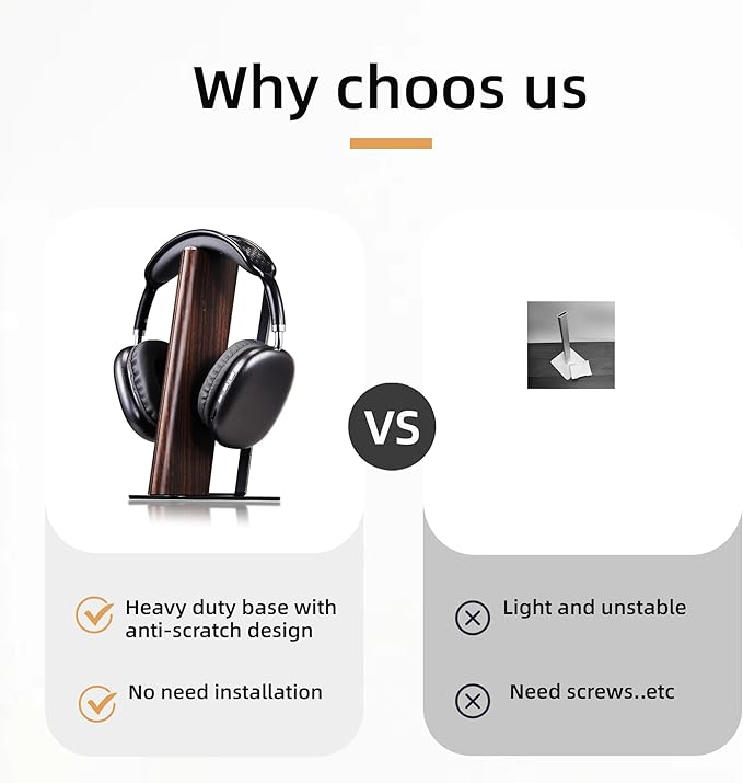 Gunking Luxury Headphone Stand for Desk,Desktop Headset Stand (Wooden Deisgn+high Carbon Steel)