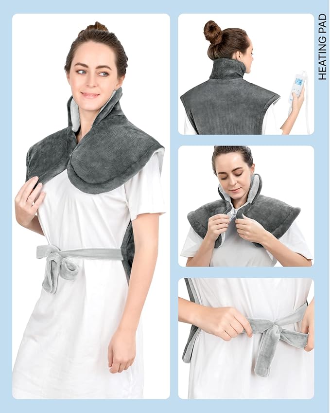 RENPHO Heating Pad for Back, Anniversary Relaxation Christmas Gifts for Women Men Wife, Neck and Shoulder Heat Pad for Pain Relief, Hsa Store Eligible Items, ETL Certified, 24"x33", Grey White
