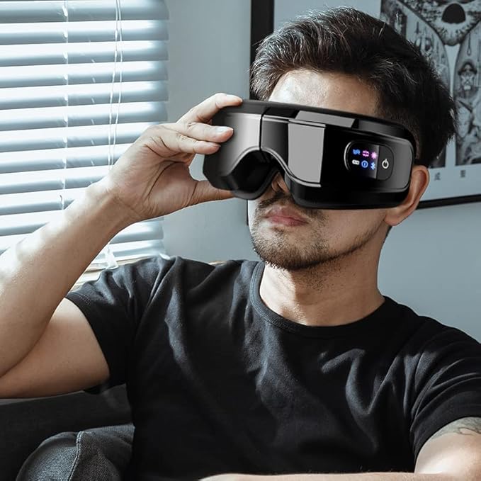 Eye Massager with Airbag Kneading,Constant Temperature Hot Compress, Multi-Frequency Vibration and Bluetooth Music (Black, Large)