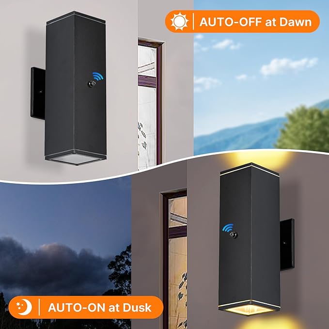 Outdoor Wall Lights 4 Packs,Modern Square Dusk to Dawn Outdoor Porch Light,Integrated LED Cylinder Up Down Lights Aluminum Waterproof Wall Lighting Exterior Light for Porch Patio Garage