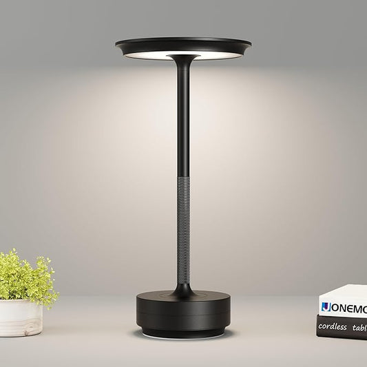 Cordless Table Lamp, LED Rechargeable Table Light with 3 Temp Settings, Stepless Dimming, 5000mAh Battery, USB-C, Memory, Aluminum Alloy, for Home, Patio, Restaurant, Outdoor. Black
