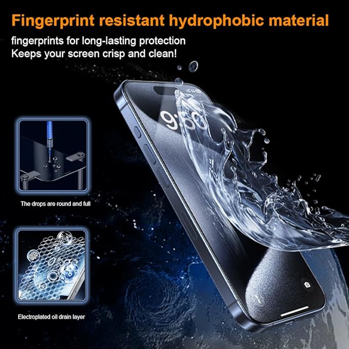 OneFish Screen Protector for Iphone 15 Pro, HD Clarity Tempered Glass Film 9H+ Hardness, with Hassle-Free Installation Frame, Dust-Free Bubble-Free Anti-Fingerprint, 2Pack